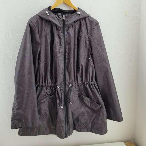 Packable Jacket Womens Plus 1x Gray "Parka In A Pocket" Hooded Zip Intl Details - Picture 2 of 15